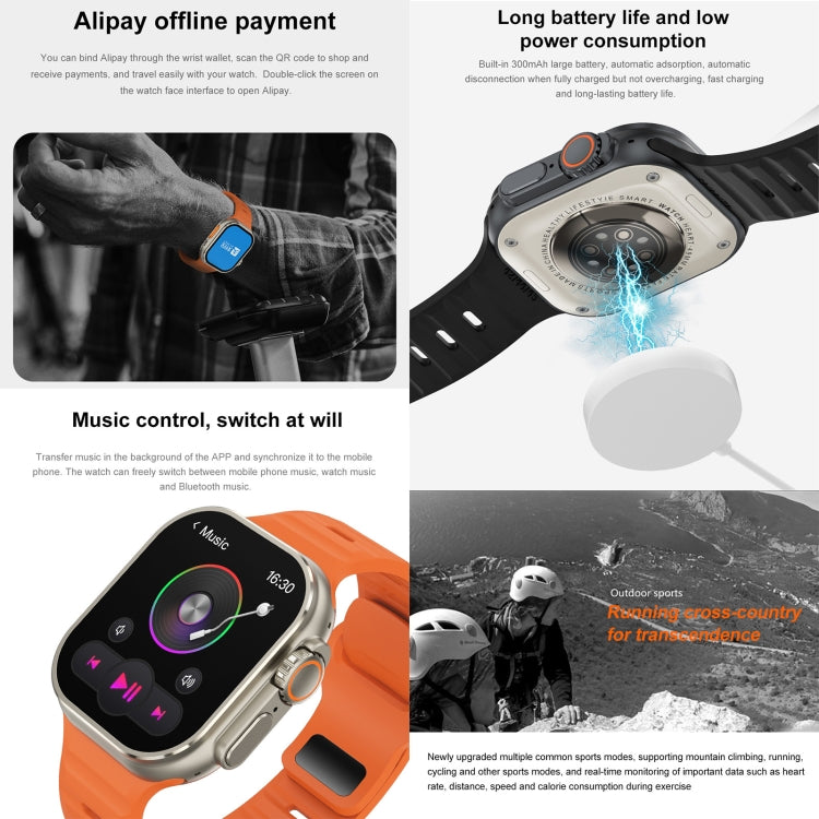 iW9 Ultra 2.04 inch Screen Smart Call Watch, BT Call / Heart Rate / Blood Pressure / Blood Oxygen(Tarnish Black)