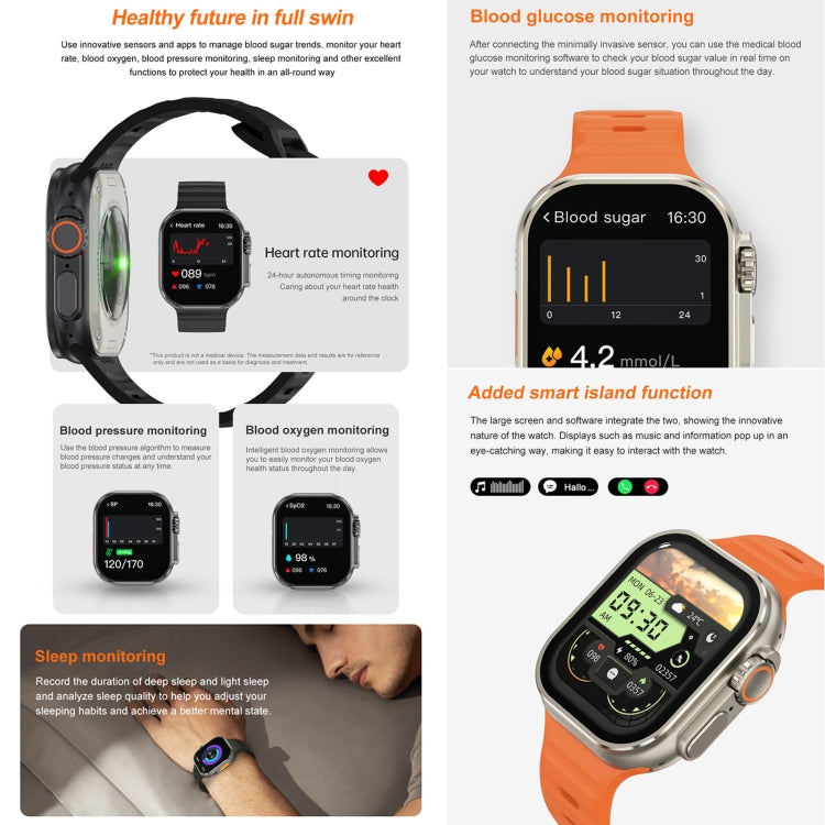 iW9 Ultra 2.04 inch Screen Smart Call Watch, BT Call / Heart Rate / Blood Pressure / Blood Oxygen(Tarnish Black) - free shipping - PMC Jewellery - Order now!