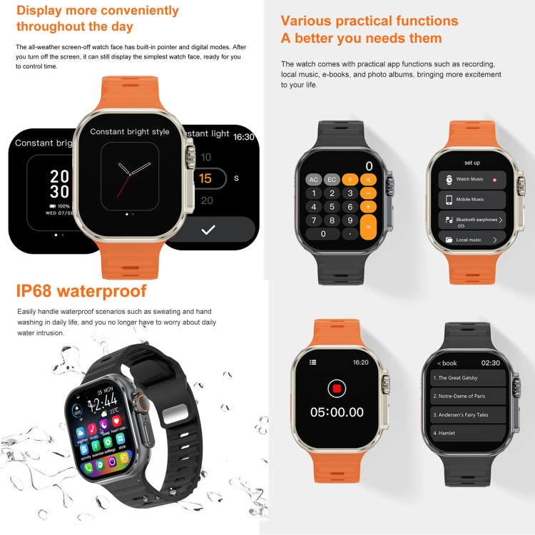 iW9 Ultra 2.04 inch Screen Smart Call Watch, BT Call / Heart Rate / Blood Pressure / Blood Oxygen(Grey Gold)
