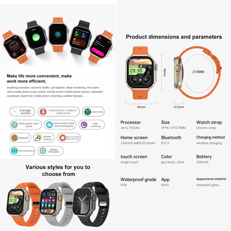iW9 Ultra 2.04 inch Screen Smart Call Watch, BT Call / Heart Rate / Blood Pressure / Blood Oxygen(Grey Gold)