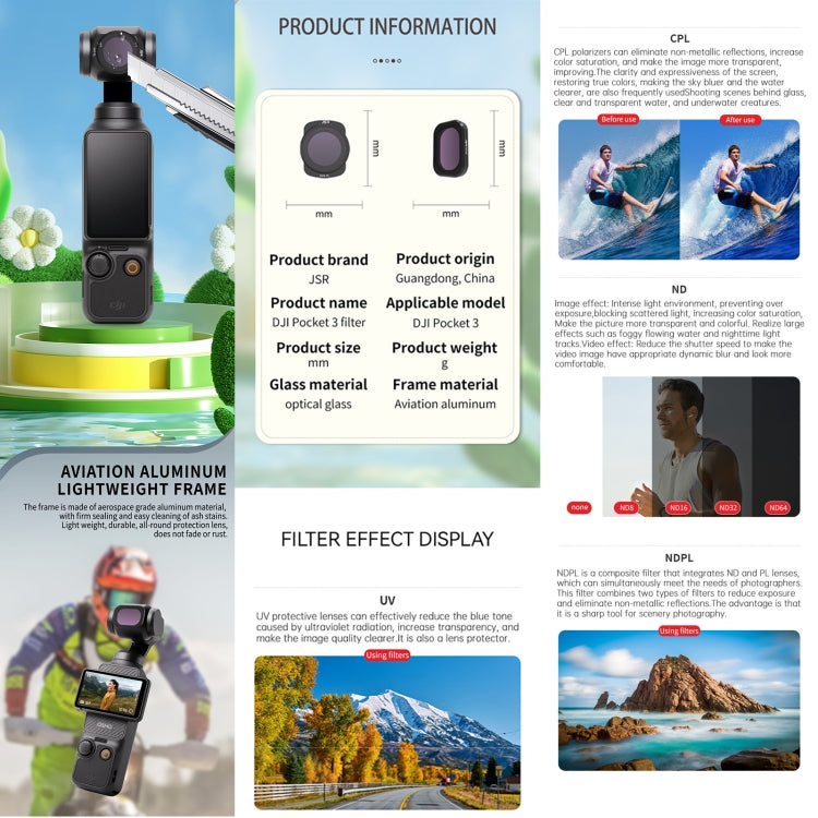 For DJI OSMO Pocket 3 JSR CB Series Camera Lens Filter, Filter:3 in 1 ND16/64/256 - free shipping - PMC Jewellery - Order now!