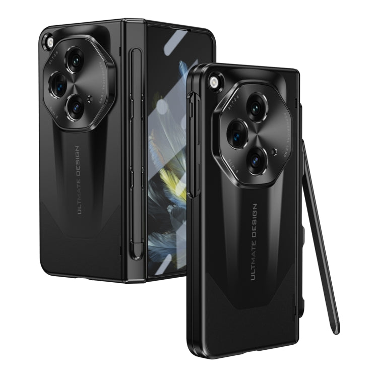 For OPPO Find N3 / OnePlus Open Integrated Frosted Electroplating Full Coverage Phone Case with Pen/Pen Slots(Black)