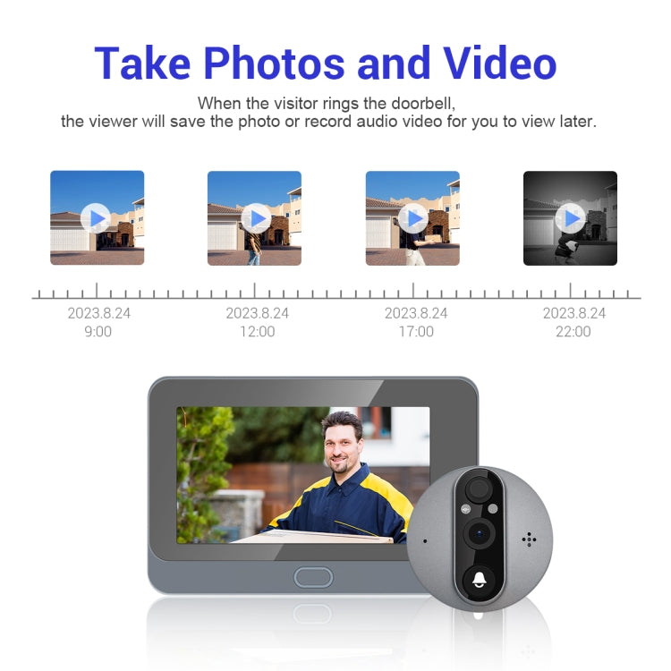 ESCAM C87 1080P 4.3 inch Smart WiFi Digital Door Viewer Supports Wide-Angle PIR & Night Vision & Dingdong Photo(White) - free shipping - PMC Jewellery - Order now!