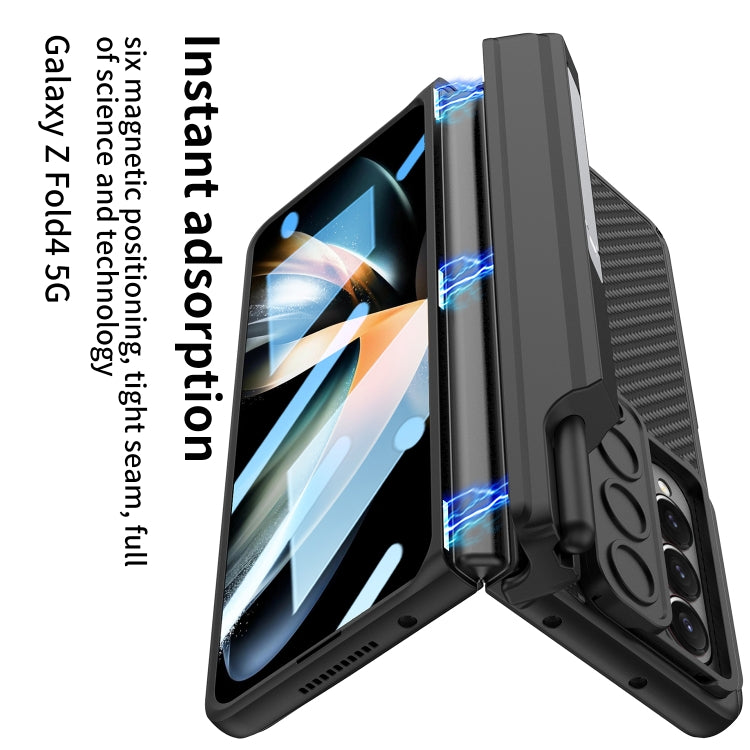For Samsung Galaxy Z Fold4 GKK Magnetic Hinge Flip Leather Phone Case with Holder(Carbon Fiber)