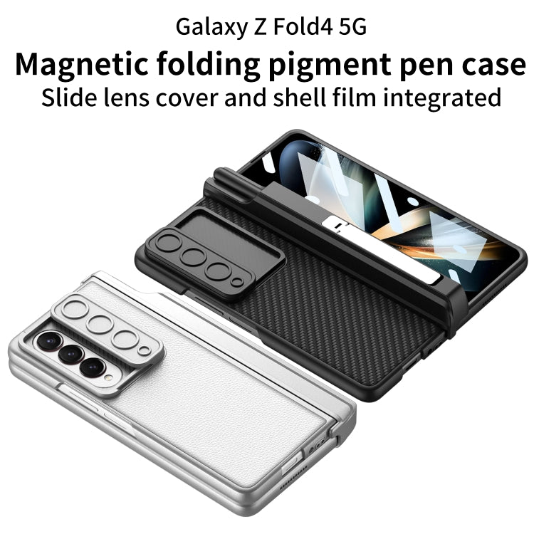 For Samsung Galaxy Z Fold4 GKK Magnetic Hinge Flip Leather Phone Case with Holder(Carbon Fiber)