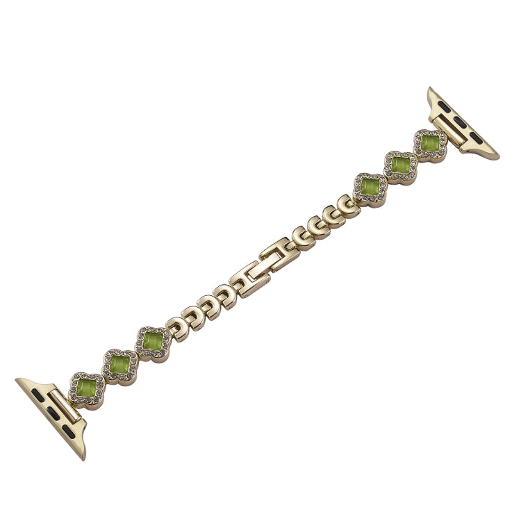 For Apple Watch Series 2 42mm Diamond Four-leaf Clover Metal Chain Watch Band(Gold)