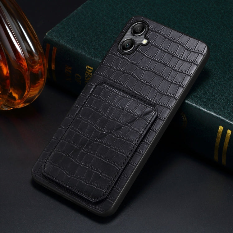 For Samsung Galaxy S23 Ultra 5G Denior Imitation Crocodile Leather Back Phone Case with Holder(Black) - Galaxy S23 Ultra 5G Cases by Denior | Online Shopping South Africa | PMC TechLife | Buy Now Pay Later Mobicred