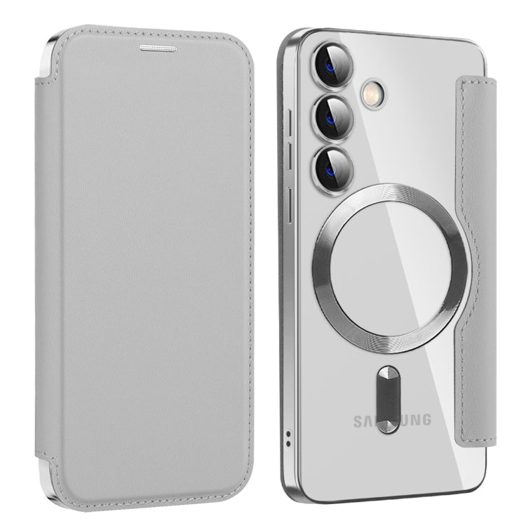 For Samsung Galaxy S24 5G MagSafe Magnetic RFID Anti-theft Leather Phone Case(Grey)