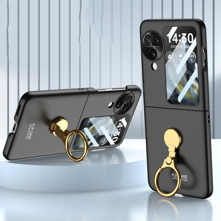 For OPPO Find N3 Flip GKK Ultra-thin Triaxial Ring Holder PC Phone Case(Black)