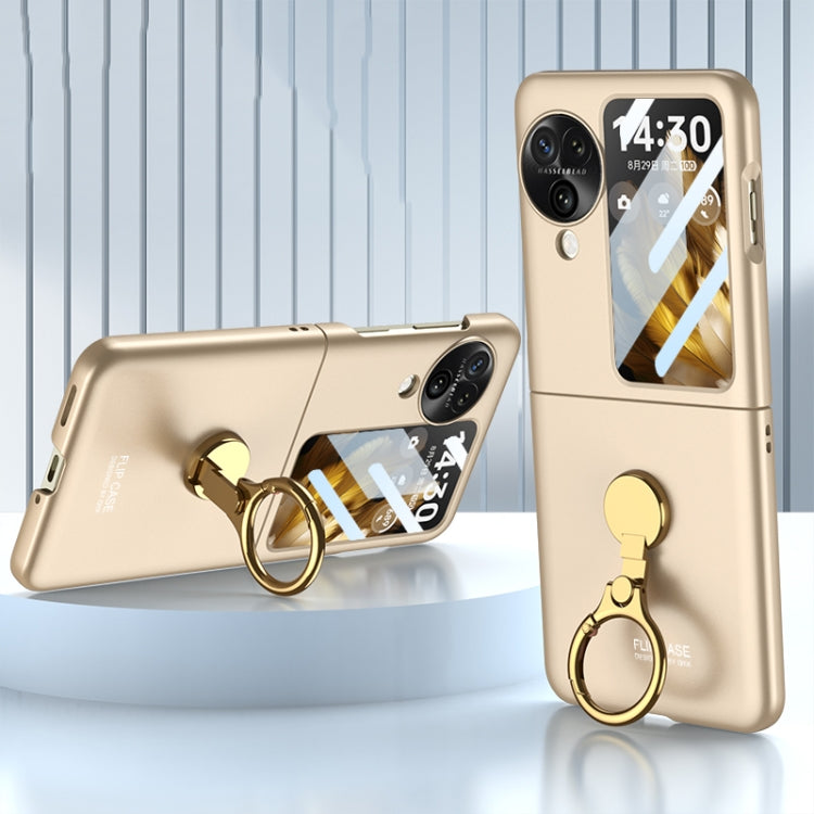 For OPPO Find N3 Flip GKK Ultra-thin Triaxial Ring Holder PC Phone Case(Gold)