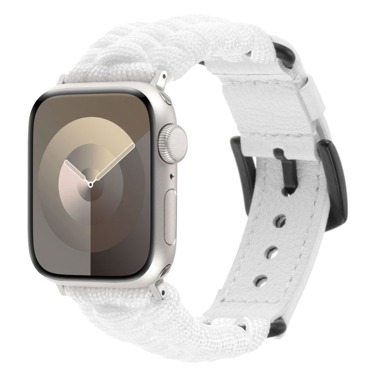 For Apple Watch Series 9 41mm Plain Paracord Genuine Leather Watch Band(White)