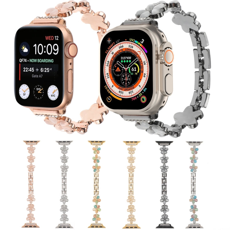 For Apple Watch Series 8 45mm 5-petaled Flower Zinc Alloy Chain Watch Band(Black) - Watch Bands by PMC TechLife | Online Shopping South Africa | PMC TechLife | Buy Now Pay Later Mobicred
