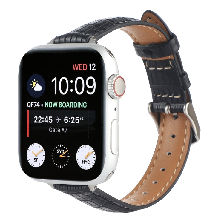 For Apple Watch SE 2022 44mm Slim Crocodile Leather Watch Band(Black)