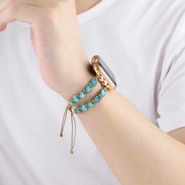 For Apple Watch Series 9 41mm Heart Stones Drawstring Chain Watch Band(Blue)
