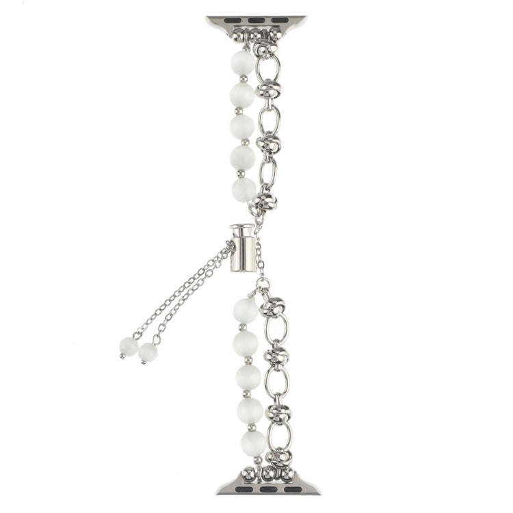 For Apple Watch Ultra 49mm Pearl Chain Metal Bracelet Watch Band(White Silver)