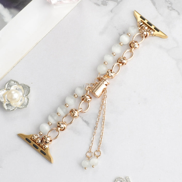 For Apple Watch SE 2022 40mm Pearl Chain Metal Bracelet Watch Band(White Gold)