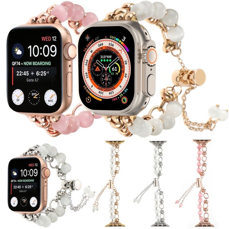 For Apple Watch Series 7 45mm Pearl Chain Metal Bracelet Watch Band(White Silver) - free shipping - PMC TechLife - Order now!