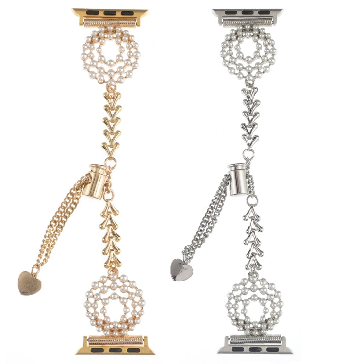 For Apple Watch Ultra 2 49mm Pearl Round Zinc Alloy Chain Metal Watch Band(Gold) - free shipping - PMC TechLife - Order now!