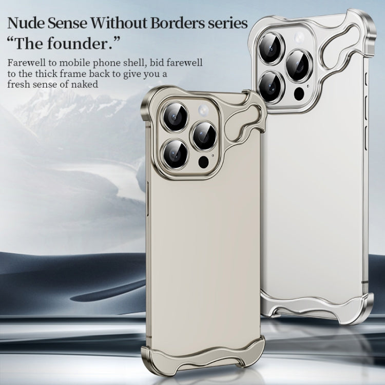 For iPhone 15 Pro Frameless Metal Corner Pad Phone Case with Lens Film(White) - free shipping - PMC Jewellery - Order now!