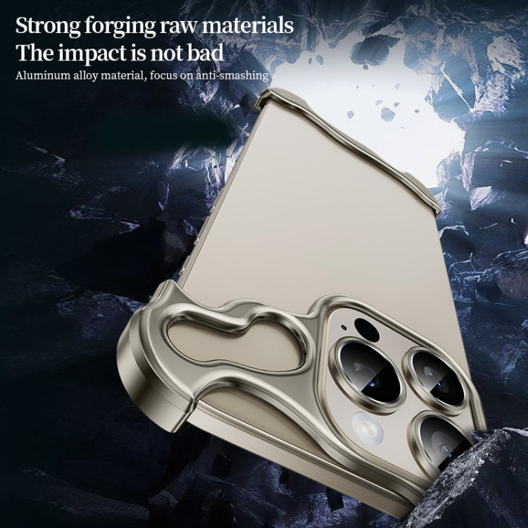 For iPhone 15 Pro Frameless Metal Corner Pad Phone Case with Lens Film(White)