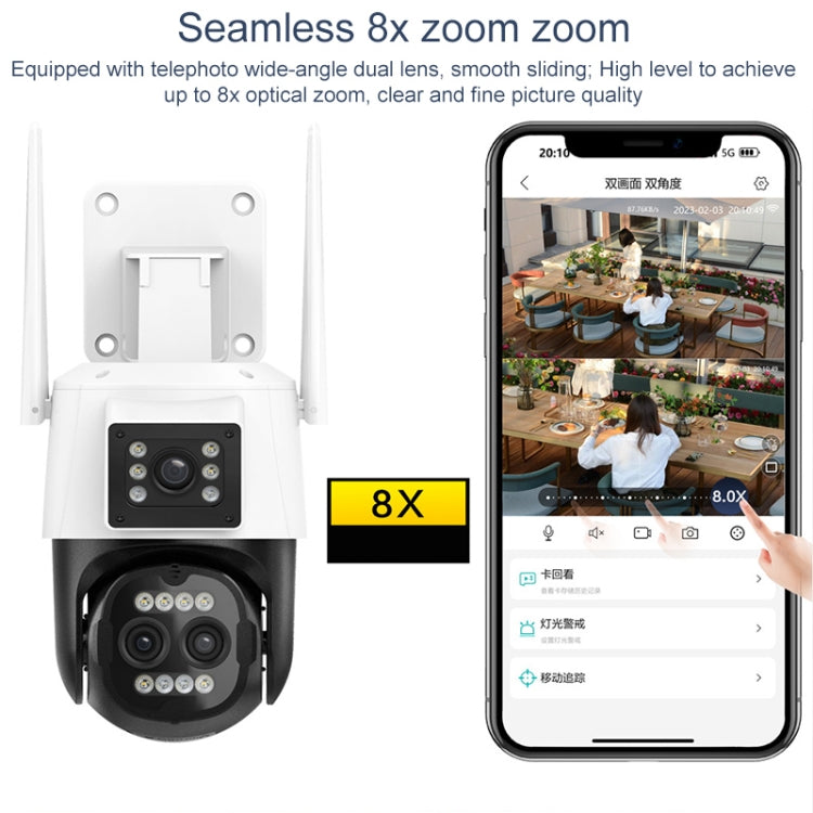 QX103 Humanoid Recognition AI Alarm WiFi Dome Triple IP Camera(US Plug)