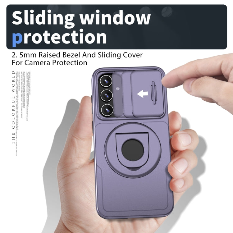 For Samsung Galaxy S23 FE 5G Camshield MagSafe Ring Holder Armor Phone Case(Puple)