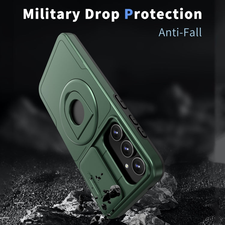 For Samsung Galaxy S23+ 5G Camshield MagSafe Ring Holder Armor Phone Case(Deep Green)