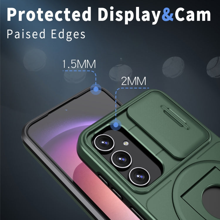 For Samsung Galaxy S23+ 5G Camshield MagSafe Ring Holder Armor Phone Case(Deep Green)