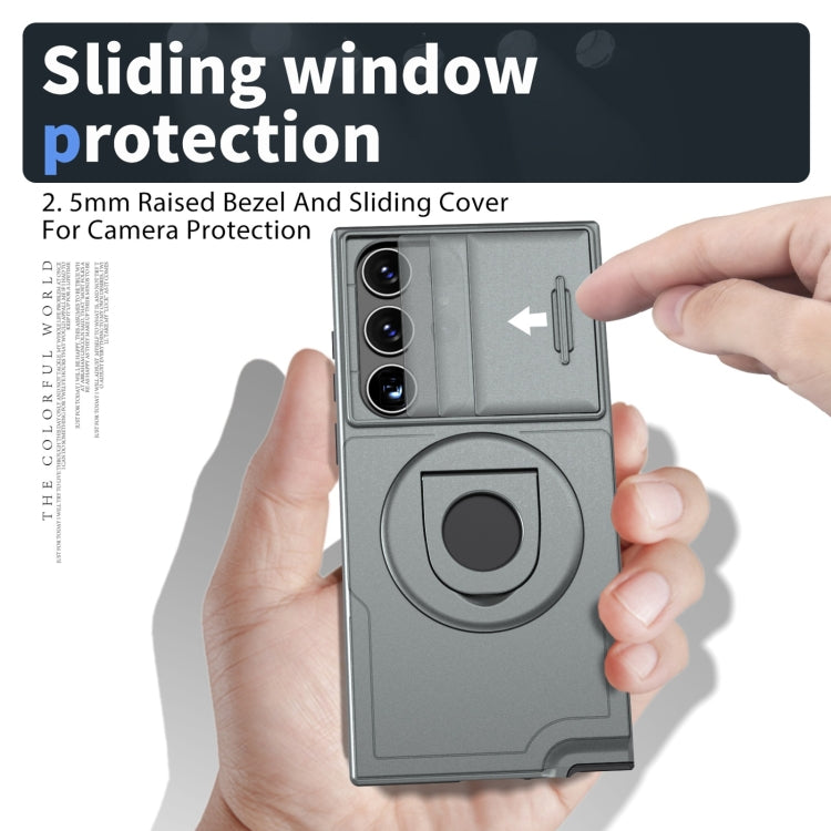 For Samsung Galaxy S22 Ultra 5G Camshield MagSafe Ring Holder Armor Phone Case(Titanium Grey)