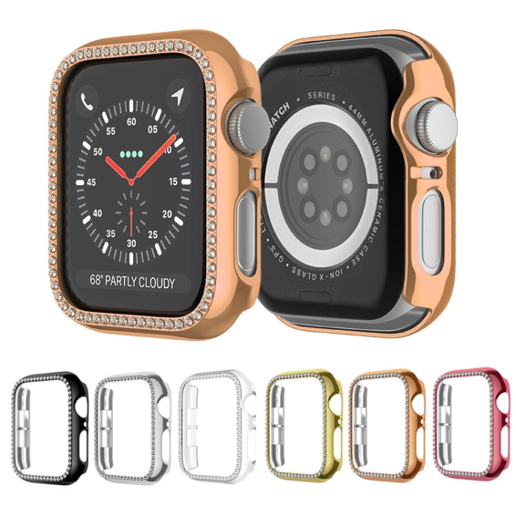 For Apple Watch Series 9 / 8 / 7 41mm Plating Row Diamond Hollow PC Watch Case(Rose Gold)