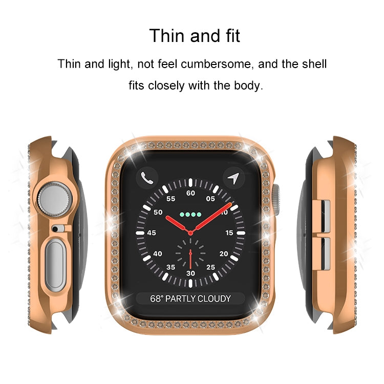 For Apple Watch Series 9 / 8 / 7 41mm Plating Row Diamond Hollow PC Watch Case(Rose Gold)