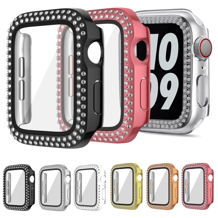For Apple Watch Series 9 / 8 / 7 41mm Plating Dual-Row Diamond PC Watch Case with Film(Rose Gold)