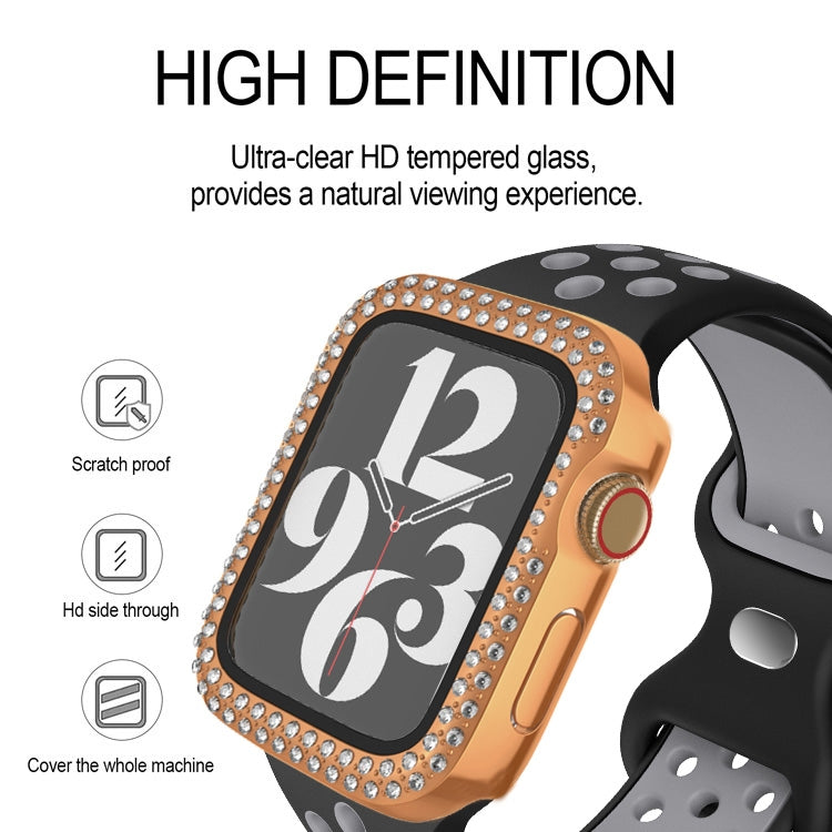 For Apple Watch Series 9 / 8 / 7 41mm Plating Dual-Row Diamond PC Watch Case with Film(Rose Gold)