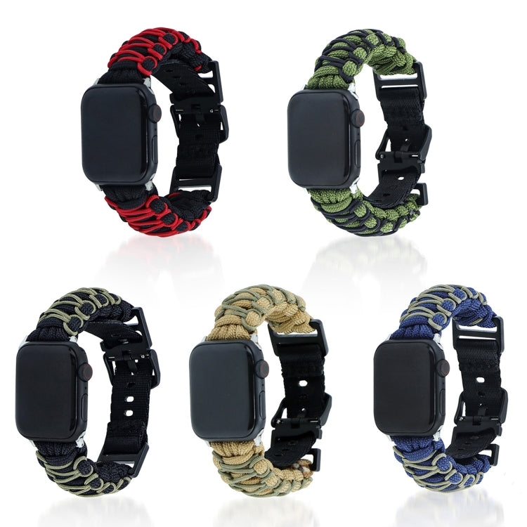 For Apple Watch SE 2022 40mm Dual-layer Braided Paracord Buckle Watch Band(Navy Army Green)