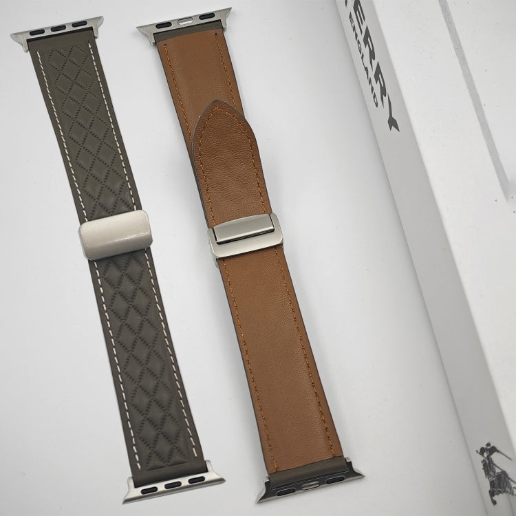 For Apple Watch SE 40mm Rhombus Pattern Magnetic Folding Buckle Leather Watch Band(Starlight Color)