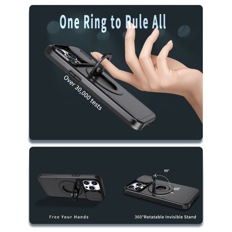 For iPhone 15 Pro Max Camshield MagSafe Ring Holder Armor Phone Case(Black)