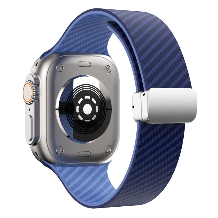 For Apple Watch Ultra 2 49mm Carbon Fiber Magnetic Silver Buckle Watch Band(Royal Blue Light Blue)