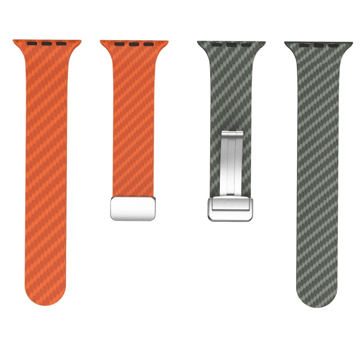 For Apple Watch Ultra 2 49mm Carbon Fiber Magnetic Silver Buckle Watch Band(Orange Grass)