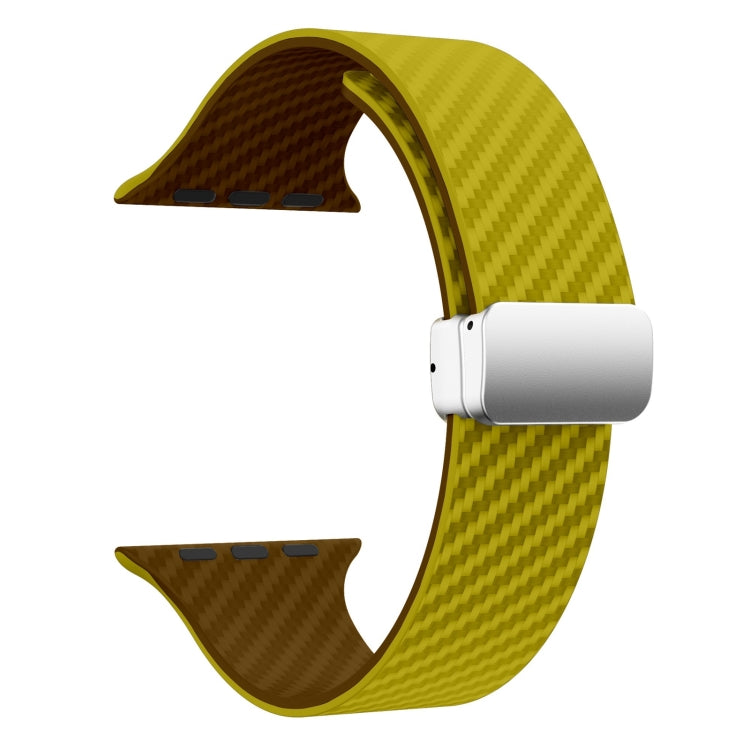 For Apple Watch Series 7 41mm Carbon Fiber Magnetic Silver Buckle Watch Band(Olive Brown)