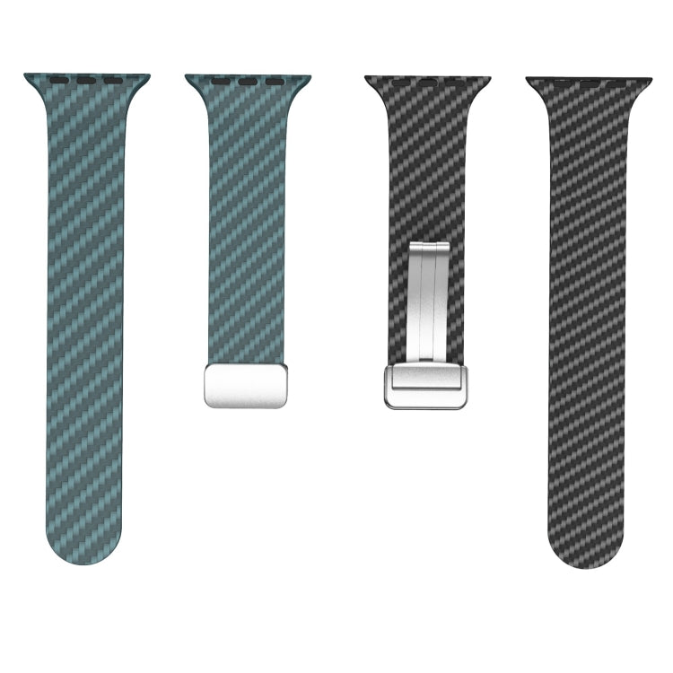 For Apple Watch Series 6 40mm Carbon Fiber Magnetic Silver Buckle Watch Band(Deep Green Black)