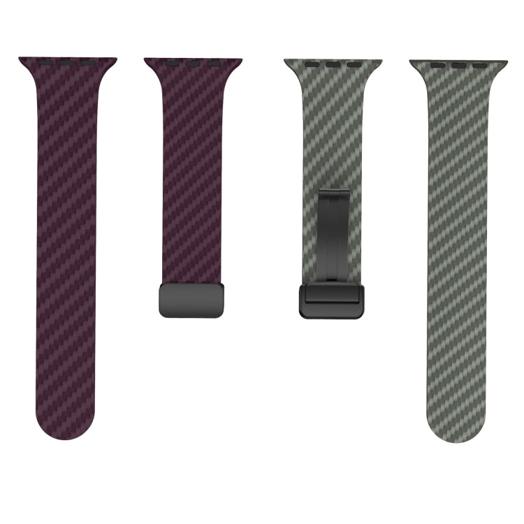For Apple Watch Series 9 41mm Carbon Fiber Magnetic Black Buckle Watch Band(Purple Green)