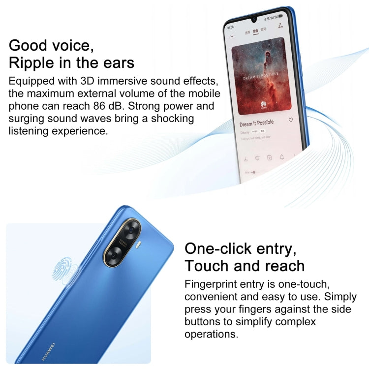 HUAWEI Enjoy 70z, 8GB+128GB, Side Fingerprint Identification, 6.75 inch HarmonyOS 4.0 Octa Core 2.4GHz, Network: 4G, Not Support Google Play(Black) - free shipping - PMC TechLife - Order now!