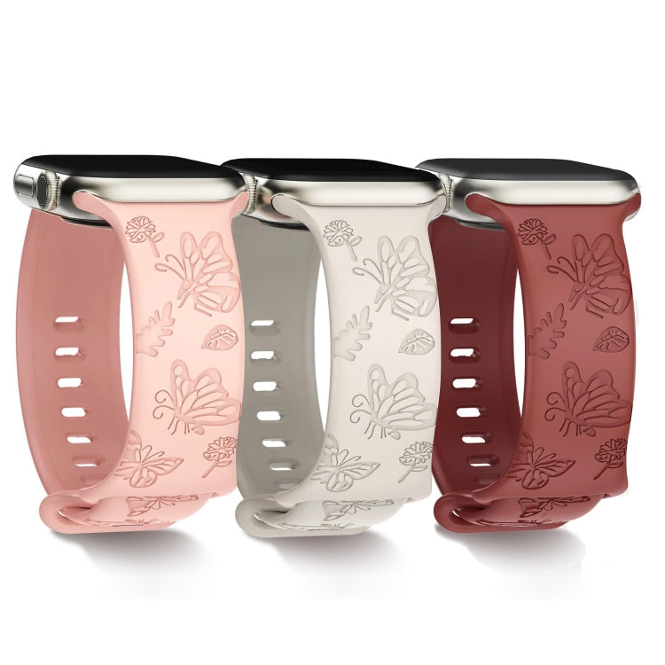 For Apple Watch SE 2022 40mm Butterfly Flower Embossed Silicone Watch Band(Retro Rose) - Watch Bands by PMC TechLife | Online Shopping South Africa | PMC TechLife