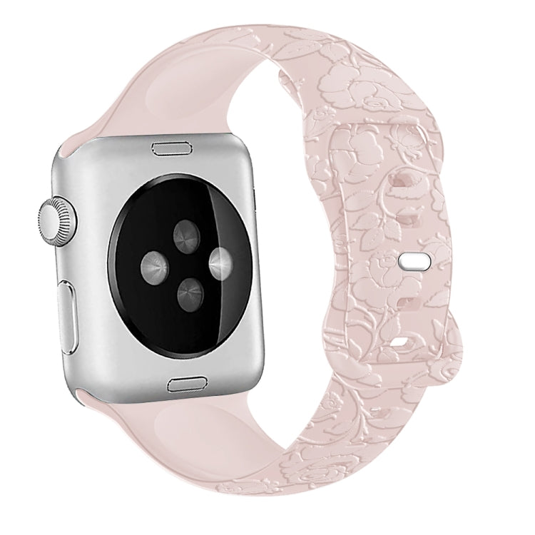 For Apple Watch Ultra 49mm Rose Embossed Silicone Watch Band(Pink)