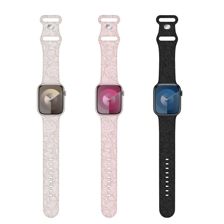 For Apple Watch SE 2022 44mm Rose Embossed Silicone Watch Band(Pink)
