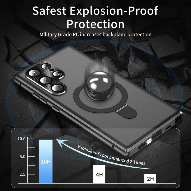 For Samsung Galaxy S23 Ultra 5G MagSafe Magnetic HD Frosted Tempered Glass Holder Phone Case(Black)