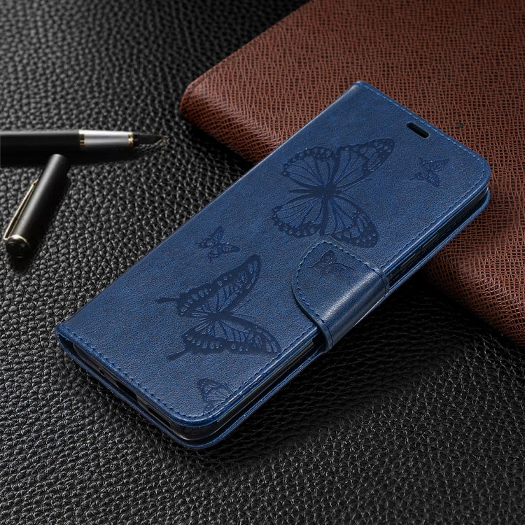 For Xiaomi Redmi 9C Two Butterflies Embossing Pattern Horizontal Flip Leather Case with Holder & Card Slot & Wallet & Lanyard(Dark Blue)