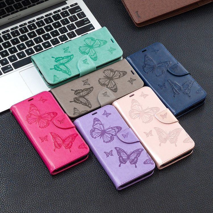For Xiaomi Redmi 9C Two Butterflies Embossing Pattern Horizontal Flip Leather Case with Holder & Card Slot & Wallet & Lanyard(Dark Blue) - free shipping - PMC TechLife - Order now!