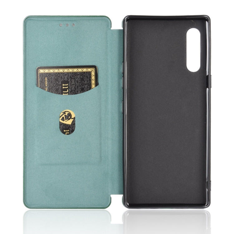 For LG Velvet Carbon Fiber Texture Horizontal Flip TPU + PC + PU Leather Case with Card Slot(Green)