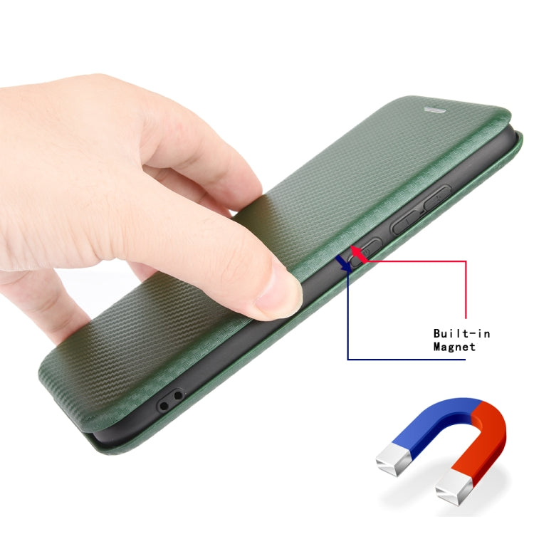 For LG Velvet Carbon Fiber Texture Horizontal Flip TPU + PC + PU Leather Case with Card Slot(Green)